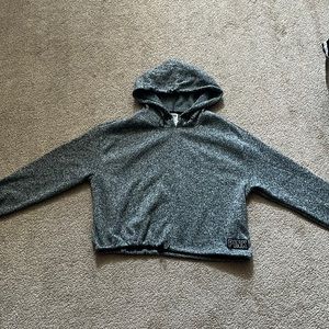 Pink gray cropped sweatshirt with tie details.